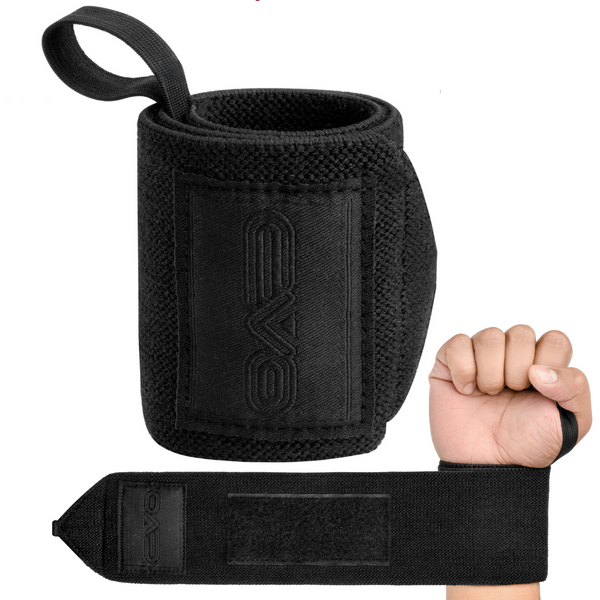 EVO Fitness Pair of 18” Deep Black Weight Lifting Wrist Wraps