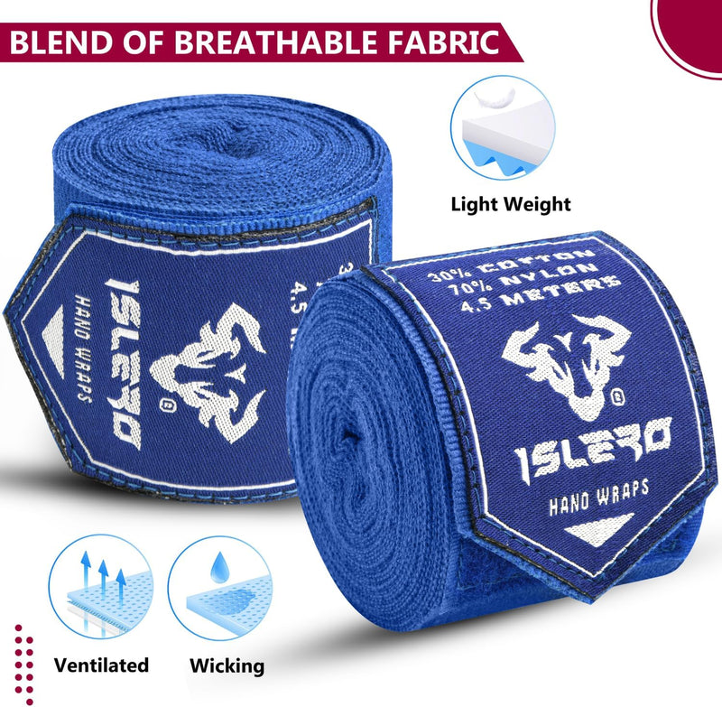 Islero 4.5m Boxing Hand Wraps Inner Gloves Blue