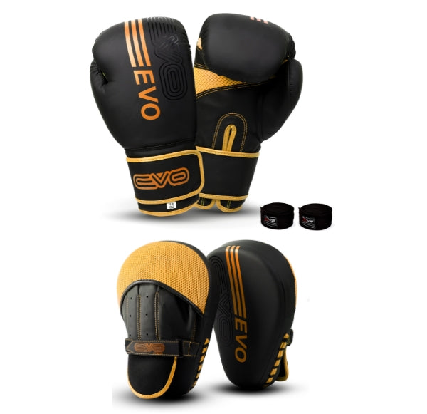 EVO Fitness Golden Boxing Gloves and Focus Pads Deal - EVO Fitness