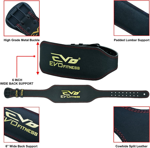 EVO 4" 6" PURE LEATHER GYM BELTS WEIGHTLIFTING BACK SUPPORT STRAP BODYBUILDING W - EVO Fitness