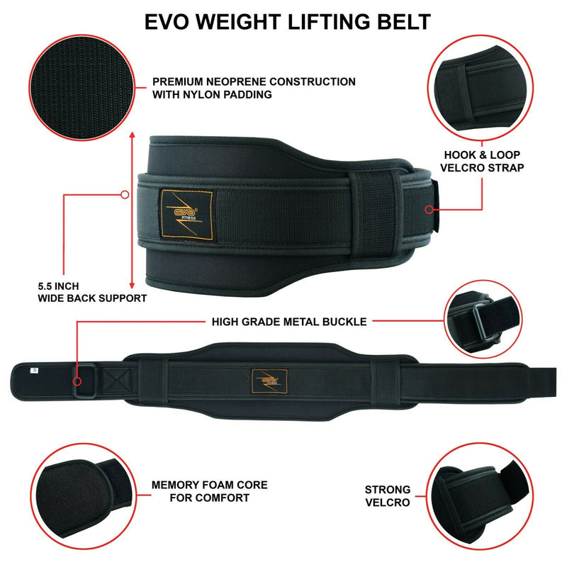 EVO Fitness Weight Lifting Belt Gym Training Neoprene Workout Double Support W - EVO Fitness