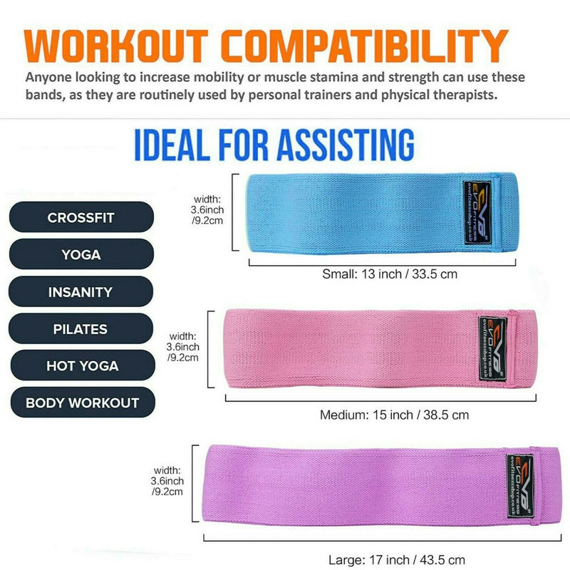 EVO Ladies Fabric Resistance Bands Elastic Exercise & Expanders HIP CIRCLE Glute - EVO Fitness