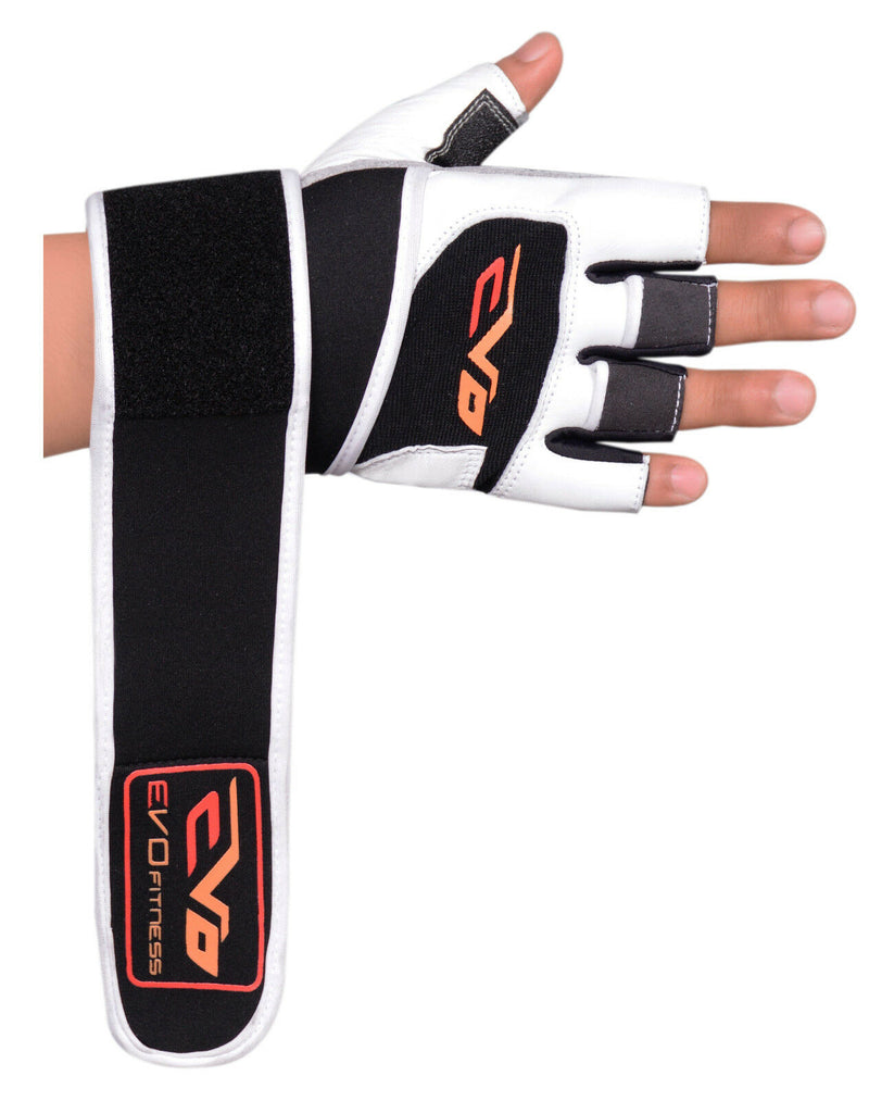 EVO Leather Cycling Gloves Weightlifting Gym Neoprene Support Wrist Wraps Straps - EVO Fitness